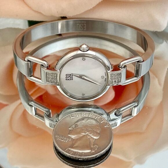 ESQ by Movado Diamond Accented Swiss Quartz Bangle Watch Mother of Pearl - Picture 9 of 14